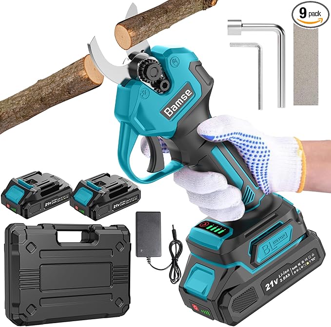 Electric Pruning Shears Brushless, Bamse Cordless Pruner Shears with 2 Batteries 2.0Ah, LCD Display Electric Pruner, for Branch, Fruit Plucking and Tree Trimming