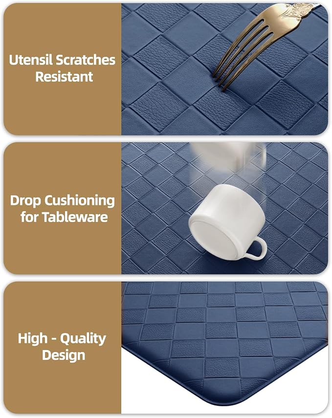 Color&Geometry Anti Fatigue Cushioned Checkered Designed Kitchen Mats Set, Easy Clean, Waterproof & Oil Proof Kitchen Floor Mat, Anti Slip Runner for Front Sink Comfort Standing,17x29+17x59,Blue