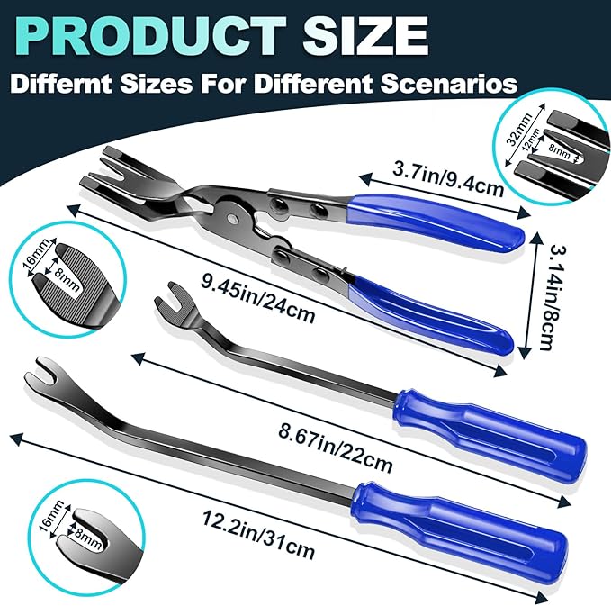 Keze 7 Pcs Auto Plastic Trim Removal Pry Tool & Clip Plier Remover Kit for Removal Car Body Upholstery Door Panel Dashboard Automotive Push Rivets Fasteners-Blue