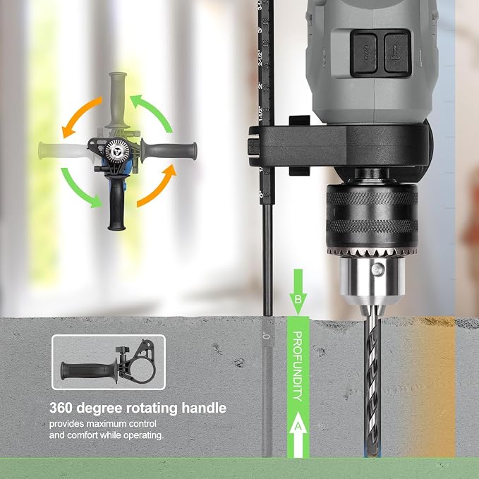 4.5Amp Corded Hammer Drill 3000RPM with 5pcs Bits, 1/2 Inch Keyed Metal Chuck Impact Drill, 360° Rotating Handle and 12 Variable Speed for 2 Functions in 1