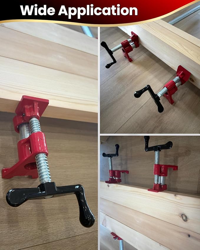 Pipe Clamps 3/4 inch 6 Pack Pipe Clamp with Unique Foot Ideal for Carpentry, Home Improvement, and DIY Projects Wood Gluing Clamps (Red, 3/4 IN)