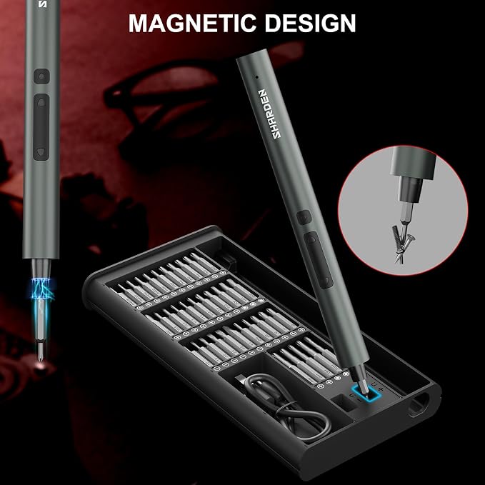 SHARDEN 75 IN 1 Mini Electric Screwdriver Set, 71 S2 Precision Bits, 3 LED Lights, Magnetic Storage, USB Charging Cable, Mini Power Screwdriver Repair Tool Kit for PC, Electronics, Tech