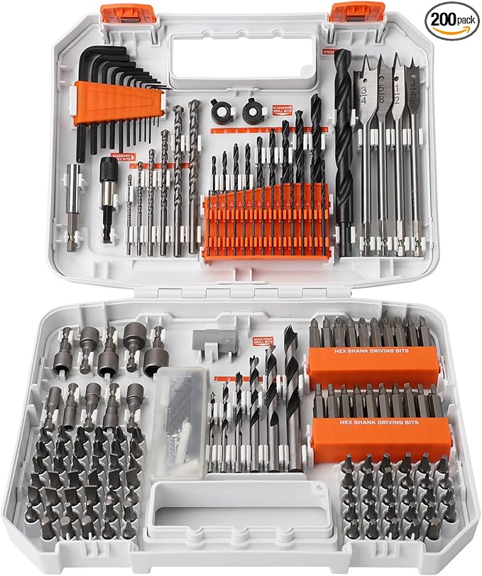 COMOWARE 200Pcs Drill Bit Set & Screwdriver Bit Set - HSS/CR-V 1/4" Multi-Purpose Bits in Transparent Storage Case, Impact Driver Accessories for DIY Projects, Home Repairs, Professional Use