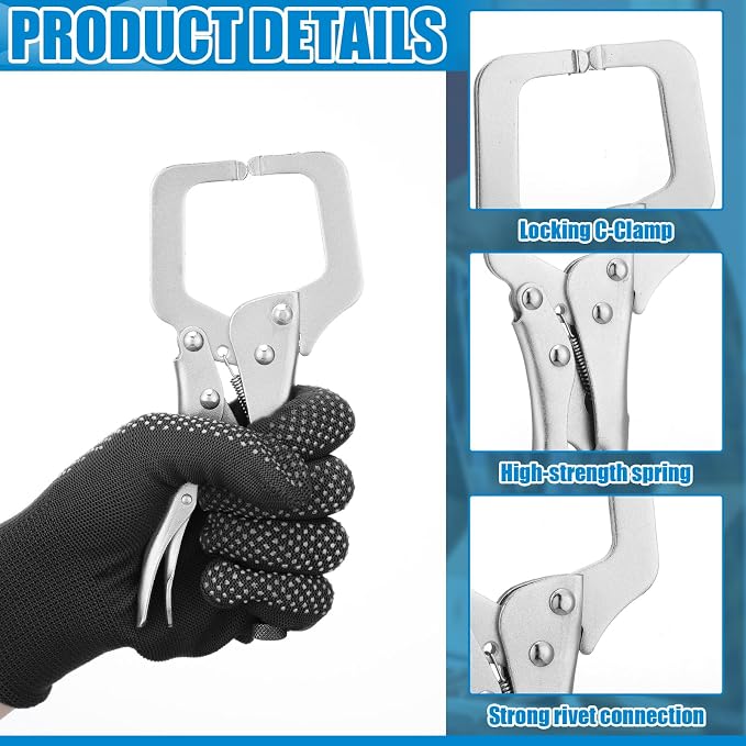 Yexiya 10 Pcs 6 Inch Locking C Clamp Original Lock Regular Tips Plain adjustable Alloy Steel Locking C Clamp for Woodworking Carpentry Welding Electrical Equipment, Silver