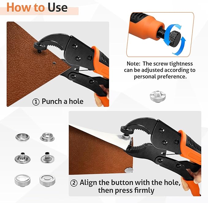 Heavy Duty Snap Fastener Tool, Snap Tool with 3 Dies, 40 Set 15mm Stainless Snaps and 2Pcs Rubber Ring, for Boat Cover, Canvas, Tarps, Leather Snaps Installation and Repairing