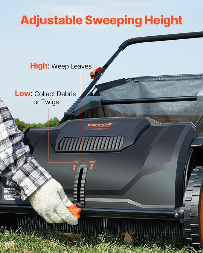 VEVOR Push Lawn Sweeper, 21inch Leaf & Grass Collector, Heavy Duty Thickened Steel Durable to Use with Large Capacity 3.5 cu. ft. Mesh Collection Hopper Bag, 2 Spinning Brushes
