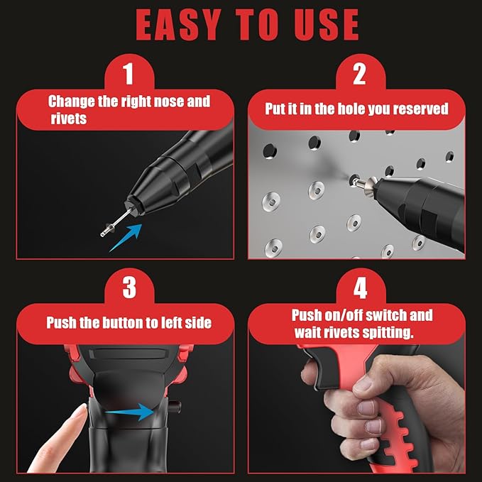 Cerycose Cordless Rivet Gun Kit Compatible with Milwaukee 18V Brushless Electric Riveters Gun Tool with 3-Size Steel Rivets(1/8"-5/32"-3/16") LED Light & Nose Piece (Bare Only)