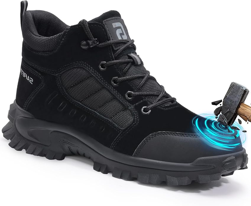 GUSAYEX Steel Toe Boots for Men Puncture Resistant Safety Work Boots with Kevlar Midsole Industrial Lightweight Men's Work & Utility Protective Shoes for Construction Warehouse Factory