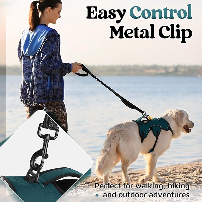 rabbitgoo Escape Proof Dog Harness for X-Large, No Pull with Lift Handle | No Escape, Full Soft Padded, Reflective Adjustable Vest, Leash Clip for Walking Hiking Training, Dark Green, X-Large