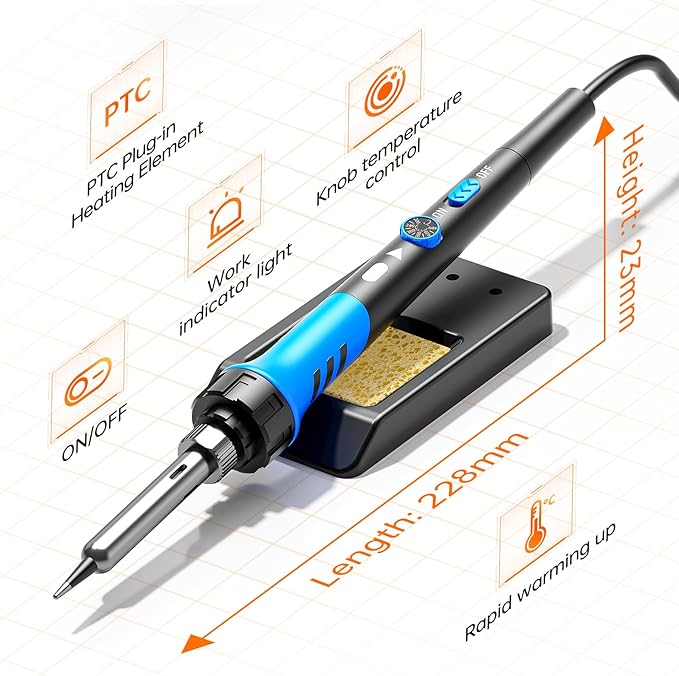Soldering Iron Kit, 60W gun with Ceramic Heater, 9-in-1 solder kit tool, Adjustable Temperature 200 to 450℃, Iron Tips, wire, Solder Stand for Welding and Repairing