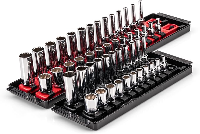 TEKTON 1/4 Inch Drive 12-Point Socket Set, 50-Piece | SHD90216 | (5/32 - 9/16 in., 4 - 15 mm), Shallow and Deep, Socket Rail