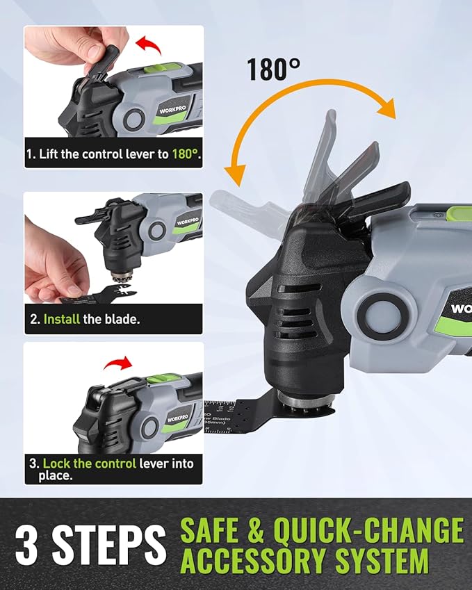 WORKPRO 20V Oscillating Tool Kit, Cordless and Brushless 19,000 RPM Orbiting Multi Tool with 6 Variable Speeds, 3.6°Oscillation Angle, 21pcs Saw Accessories, 1 Rechargeable Battery and Carrying Bag