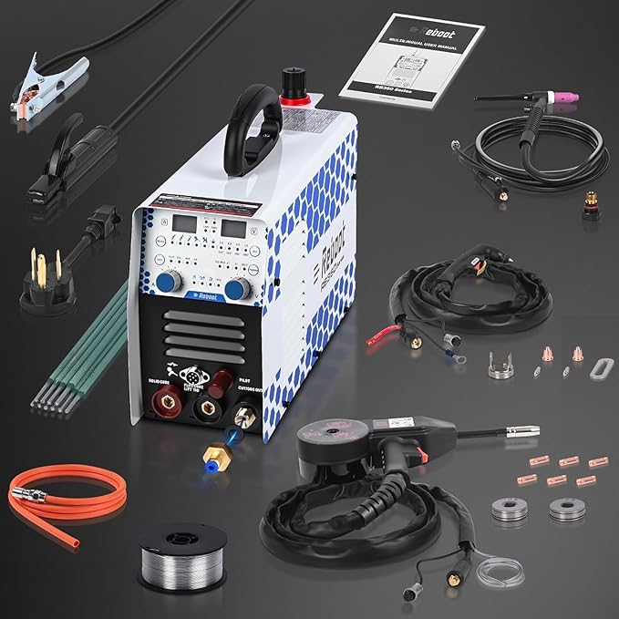 Reboot MIG Welder Plasma Cutter Combo 130A 7-in-1 Welding Machine Gas MIG/Flux Core/Aluminum Welder/Plasma Cut/Stick/LIFT TIG 120V/240V Dual Voltage Multiprocess Welder with Spool Gun