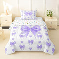 Feelyou Cute Purple Bow Comforter Set All Season Love Hearts Bowknot Bedding Set with 1 Pillow Cases Princess Bow Microfiber Kids Twin Bedclothes Bedroom Decor Duvet Quilt Breathable Soft Lightweight