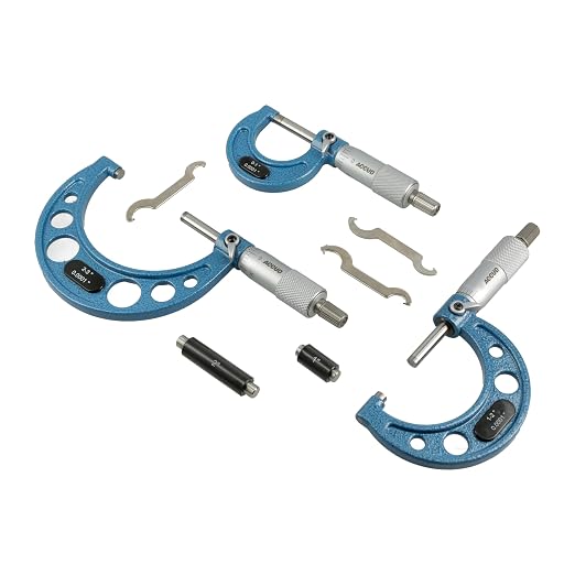 Outside Micrometer Set, 3 Pieces 0-1", 1-2", 2-3", 0.0001" Graduation, Ultra-Precision Machinist Tools, Carbide Tips, Vernier Scale, Ratchet Stop, Includes Case
