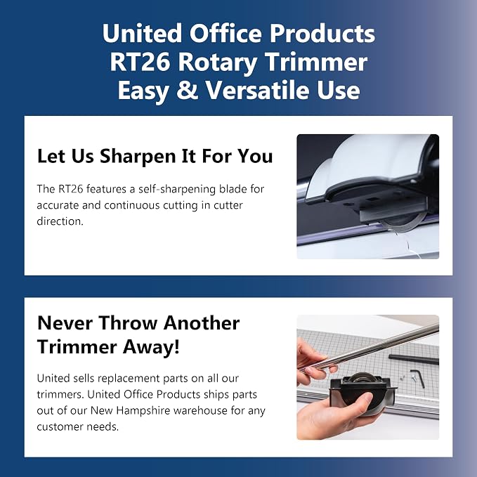 United Office Products RT26 Commercial Rotary Paper Trimmer, Sturdy Metal Base, 26" Cut Length, 15 Sheet Capacity, Paper Cutter for Offices, Schools and Crafts