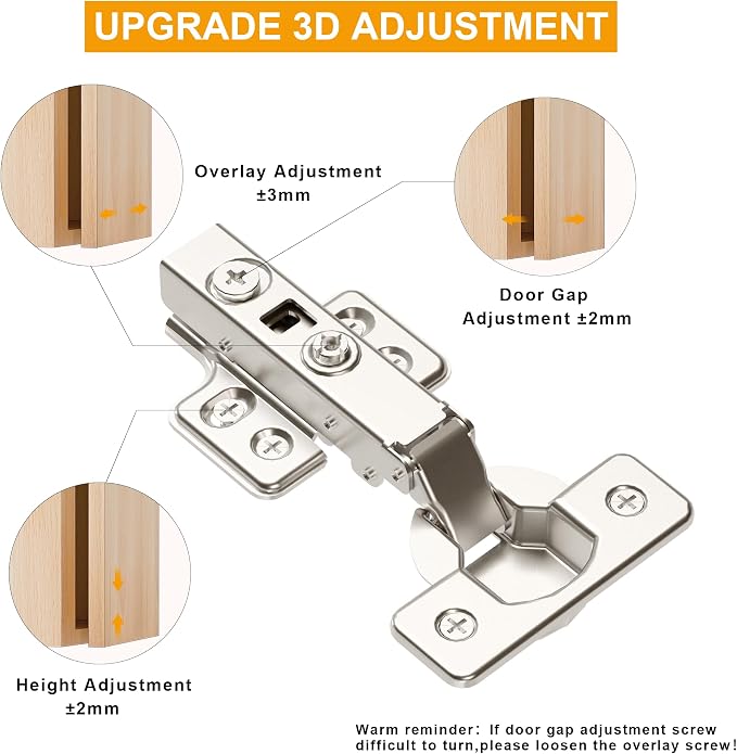 4pcs Full Overlay Soft Close Cabinet Hinges Frameless Concealed Door Hinges European Soft Closing Four-Hole Mounting Plate Hinges Nickel Plated Finish