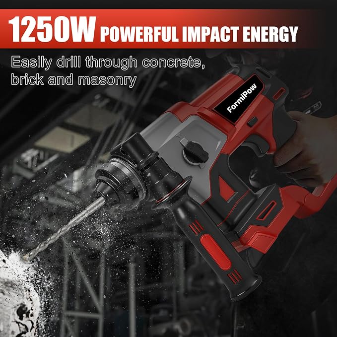 SDS-Plus Rotary Hammer Drill for Milwaukee M18 Battery, 3J Impact Brushless Rotary Hammer with 2 Mode Operation, Cordless Hammer Drill with 3 SDS Plus Bits & Chisel Set (No Battery)