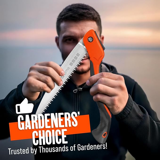 9-Inch Folding Camping Saw - Heavy Duty Pruning Saw with Triple-Cut SK5 Blade, 7 TPI Razor Teeth for Tree Trimming, Wood Cutting, Camping, Bushcraft, and Gardening Work