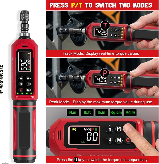 ±1% Accuracy, Digital Torque Screwdriver, 1.5-88.5in-lbs/0.15-10Nm | 1/4'' Drive Inch Pound Torque Screwdriver Electrician, LED, Buzzer, Vibration, 9 Preset Mode 5 Units for Bike, Gunsmithing