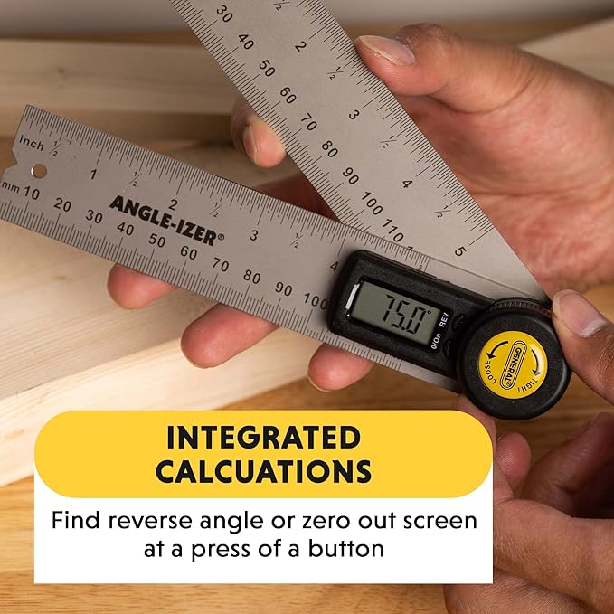 General Tools Digital Angle Finder Ruler #822 - 5" Stainless Steel Woodworking Protractor Tool with Large LCD Display