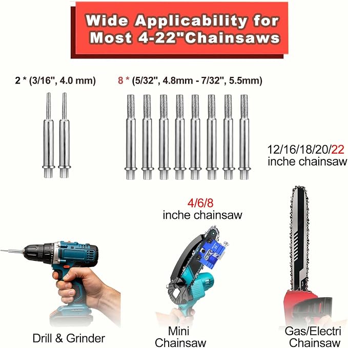 Chainsaw Sharpener Jig,10 Tungsten Bits & Çarry Bag for 4-22" Chains | Universal Portable Manual Hand Çank Chain Saw Blade Sharpener Tool Kit Accessories for Sharpening