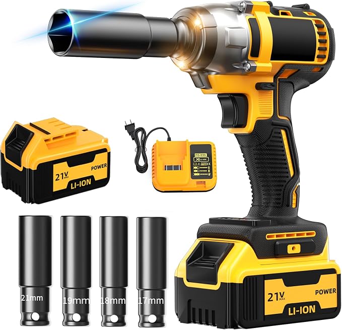 Cordless Impact Wrench: Brushless 1/2-inch, Power Impact Gun Kit - Includes Charger,1 x 4.0Ah Battery, 4 Sockets, Electric Impact Wrench - Ideal for Car/Home/Construction