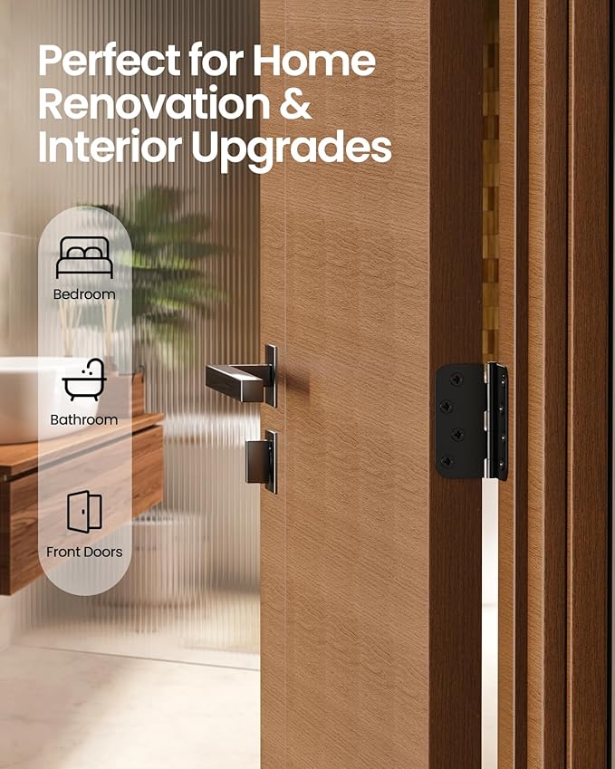 4" X 4" Black Door Hinges – 6 Pack Matte Black Door Hinges with 5/8" Radius, Rounded Interior Heavy Duty 4 Inch Black Hinge for Front and Exterior Doors