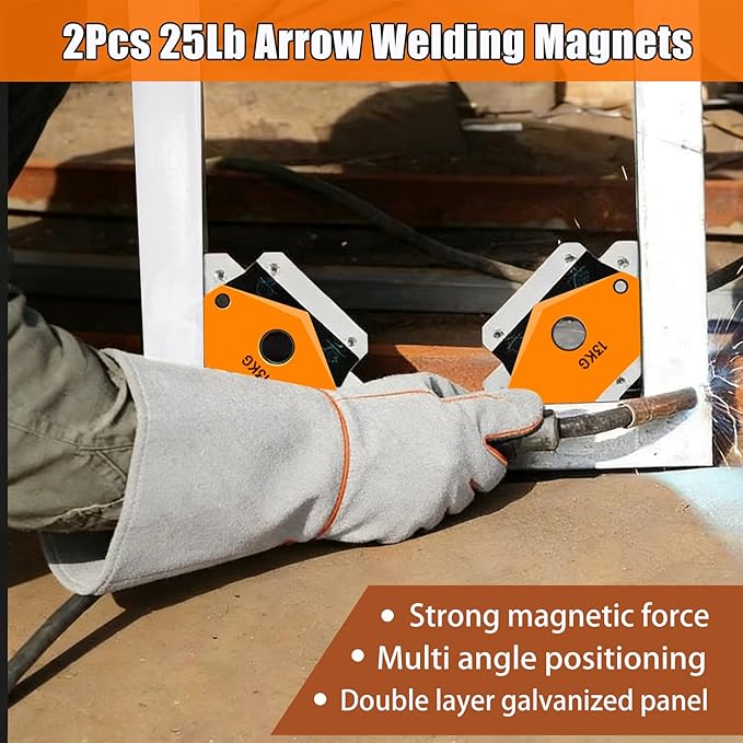 9Pcs Mig Welding Accessories Tools Kit for Beginners,10.5"Chipping Hammer Welding,9.5"Wire Brush,13.5"Leather Welding Gloves,8"MIG Welding Pliers,25LB Welding Magnet,Wire Metal Sheet Thickness Gauges