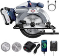 Brushless 20V 6-1/2In Cordless Circular Saw with Brake, 5600 RPM, 4.0Ah Battery Circular Saw Kit with Fast Charger, Cutting Depth 2-1/4" (90°), Adjustable 0-45°Bevel Capability, 2 Blades (24T+60T)
