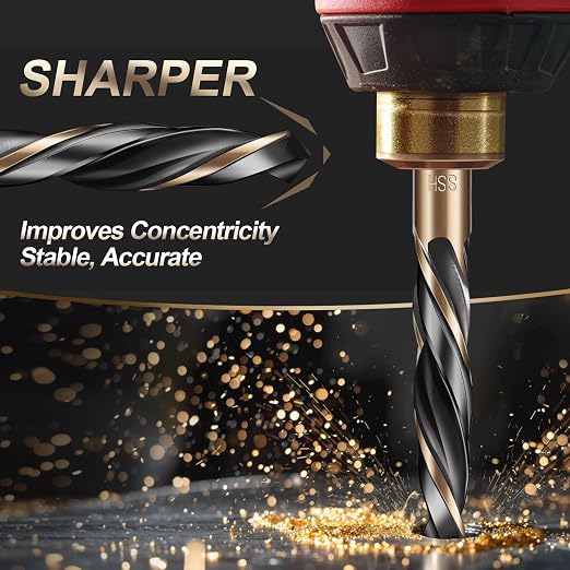 13pcs Hex Shank Drill Bit Set, Professional HSS Nitriding Twist Drill Bits, Upgrade Black and Gold Coated Drill Bit, Quick Change Design for Wood, Steel, Metal, and Plastic, 1/16IN to 1/4IN.