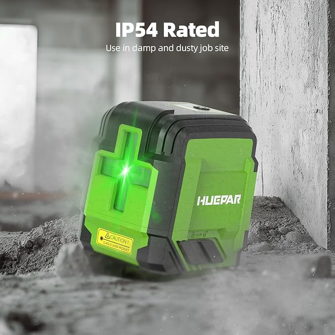Laser Level with 60in Tripod, HUEPAR 98Ft Self Leveling Laser Level Green Line Laser Cross Line Laser Leveler Tool for Picture Hanging, Home Renovation, Indoor Project, Battery&Carrying Bag Included