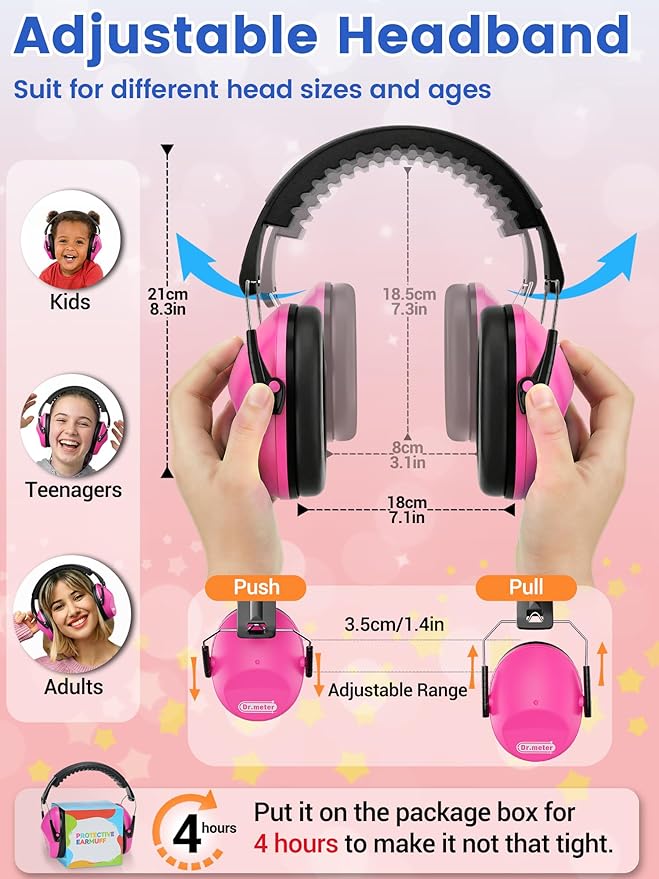 Dr.meter Ear Muffs for Noise Reduction: SNR27.4 Noise Cancelling Headphones for Autism with Adjustable Headband - Kids Ear Protection for Monster Truck, Airplane, Fireworks, Concerts and Kids Autism