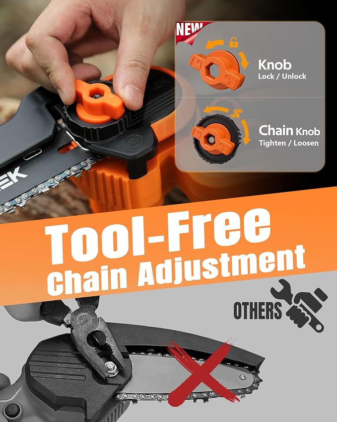 VOTREK® 8-Inch Mini Chainsaw Cordless, 2 x 3.0Ah Batteries, Electric Chain Saw with 2 Chains, Brushless Motor, Auto Oiler, Tool-Free Tensioner for Tree Trimming and Yard Cleanup