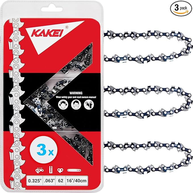 KAKEI Chainsaw Chain 16 Inch .325" Pitch .063" Gauge 62 Drive Links- 26RM3 62 Fits STIHL 025, MS250, MS251 and More- 36890050062, L62 (3 Chains) - Micro Chisel