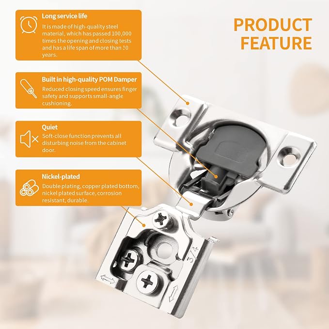 Chibery 20 Pack 3/4" Overlay 3D Soft Close Concealed Hinge for Face Frame Door, Smooth Slow Self Closing Hinges, Satin Nickel, Hidden 105° Open Angle Stainless Steel Hinge for Kitchen Cabinet Door