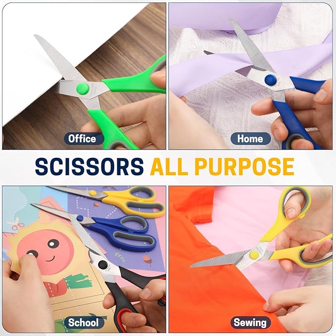BURVAGY 8" 20 Pack All Purpose Heavy Duty Scissors- Comfort-Grip Sharp Scissors for Office School Sewing Fabric Craft High/Middle School Student Teacher Scissor, Right/Left Hand