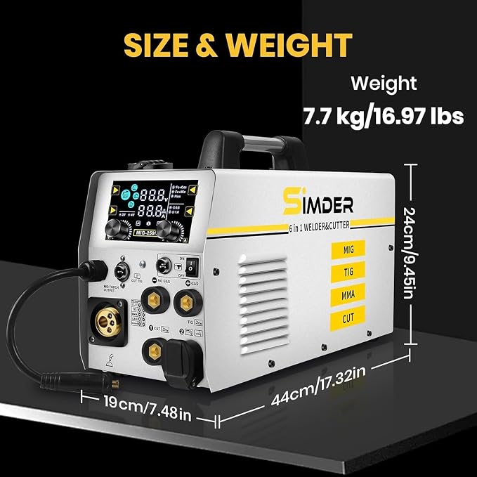 SSIMDER 6 In1 MIG Welder Plasma Cutter Welder Combo, With 71Pcs PT31 LG40 Consumables, 160A 110v/220v Gas MIG/Flux Core MIG/Spool Gun/Lift TIG/Stick/Plasma Cutting Multi-Process MIG Welder Machine