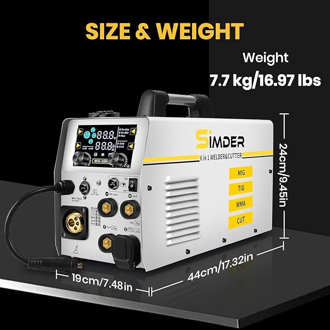 SSimder 6-in-1 MIG Welder & Plasma Cutter 160A Gas MIG/Flux Core/Lift TIG/Stick/Cut Combo 110V 220V 35A Air Cutting for Auto Repair DIY & Small Workshop