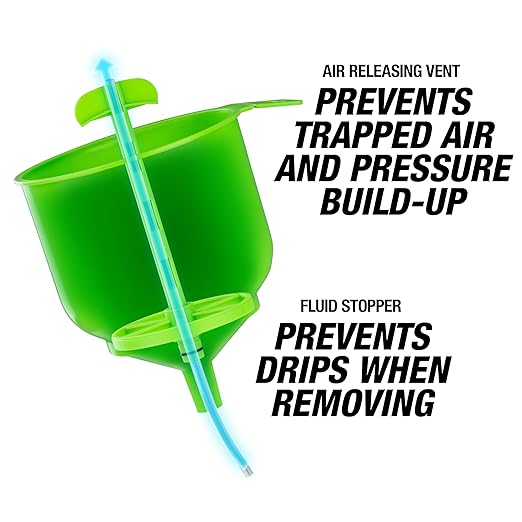 OEMTOOLS 87043 No-Spill Professional Quality Coolant Funnel Kit, Easily Fill Antifreeze Coolant Set Includes 5 Adapters, Extensions, and Automotive Funnel, Air Venting, Drip-Free, Green