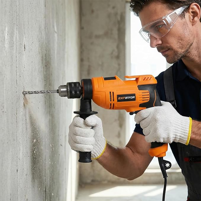 Hammer Drill，5.8Amp Corded Hammer Drill,1/2" Variable Speed Drill with 9 Pcs Drill Bit Set,Multi-angle Aauxiliary Handle for Wood, Concrete, and Plastic