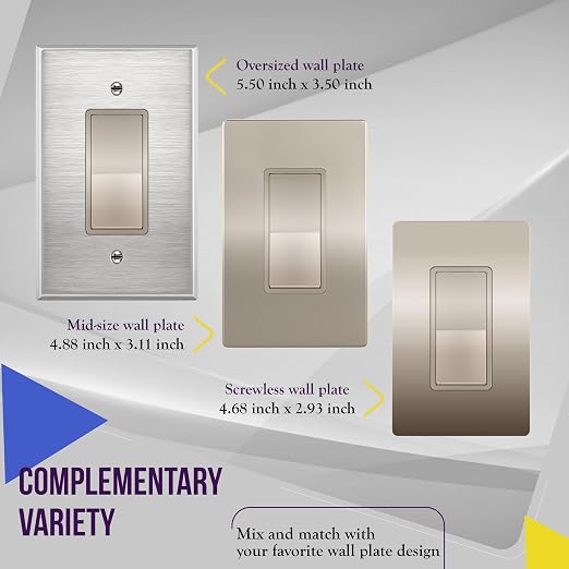 ENERLITES 3-Way Decorator Paddle Light Switch, Gloss Finish, Single Pole or Three Way, 3 Wire, Grounding Screw, Residential Grade, 15A 120V/277V, UL Listed, 93150-NK-10PCS, Nickel, (10 Pack)