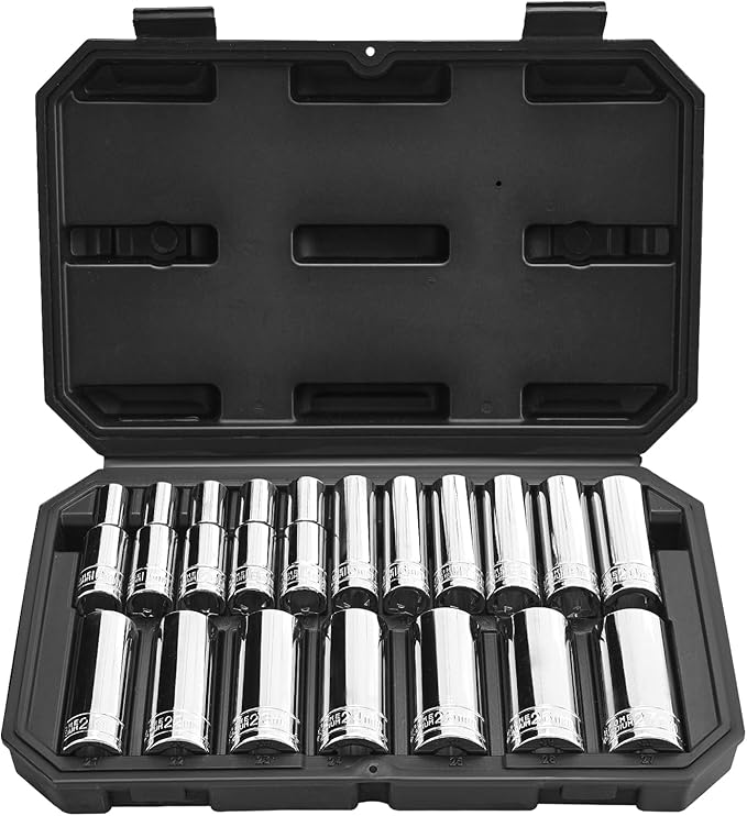 VEVOR Socket Set, 18 Pieces, 1/2 inch Drive Socket Tool Set, Metric Size from 10 to 27 mm, Mechanic Tool Kit with Storage Case, Clear Markings, Chrome Plated CR-V Alloy Steel, for Automotive Repair | Mechanic Tool Set with Storage Case, Clear Markings,...