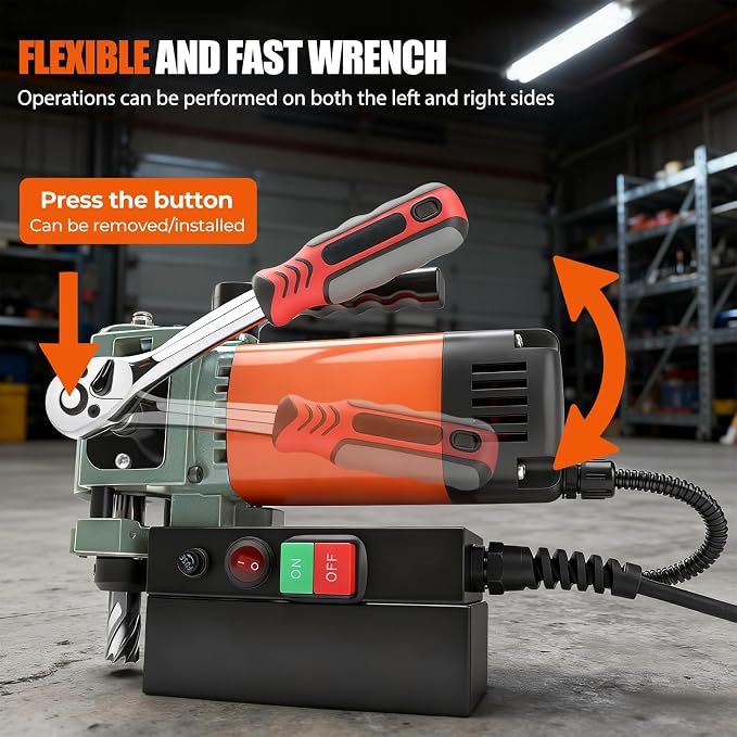 1380W Low Profile Magnetic Drill Press with 3/4" Annular Cutter, 2585lbf 680RPM Powerful Drilling Machine, 1.4" Boring Diameter Portable Mag Drill Press for Metal Surface Industrial & Home Improvement