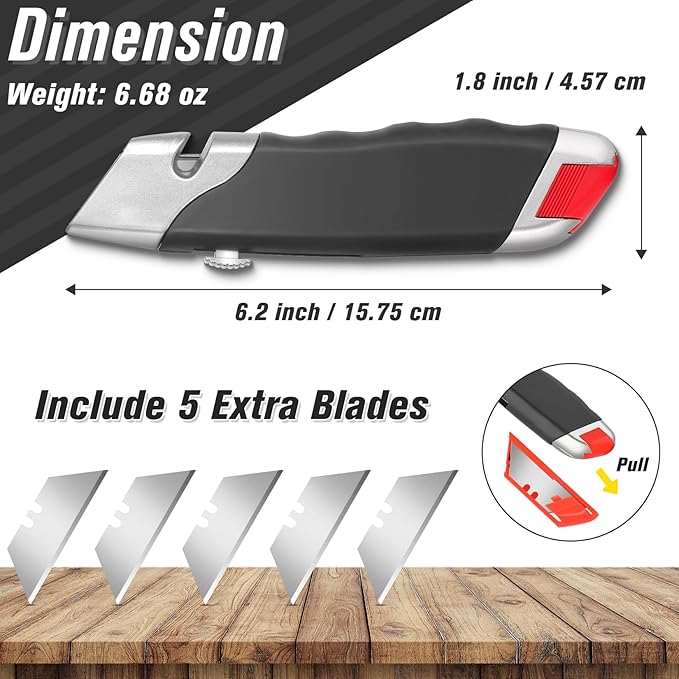 DIYSELF 10Pack Box Cutter, Rubber Handle Utility Knife, Box Cutter Retractable Heavy Duty, Box Cutters Knife for Boxes, cardboard, cartons, Razor Knife for Warehouse, Office, Shaop