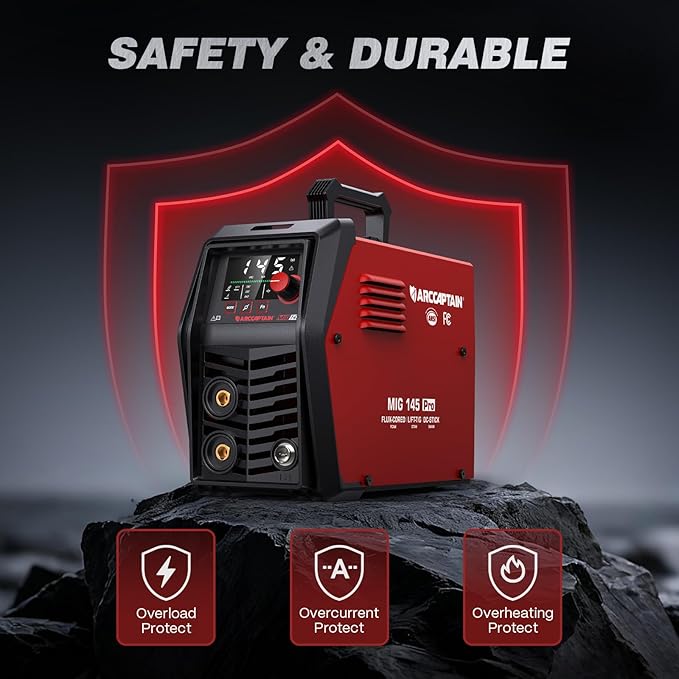 ARCCAPTAIN iControl MIG145 Pro 145A Flux Core MIG Welder 120V Welding Machine Gasless MIG Welder Flux MIG/MMA Stick/Lift TIG, 3 in 1 Welder Machine with Synergy, Portable Welder, APP Control