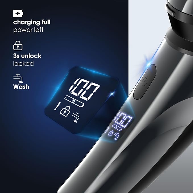 Electric Rechargeable Shaver for Men,Wet & Dry Electric Razor, IPX7 Waterproof Rotary Shaver for Men,4D Floating Head, LED Display,Type-C, Travel-Friendly,Black Silver