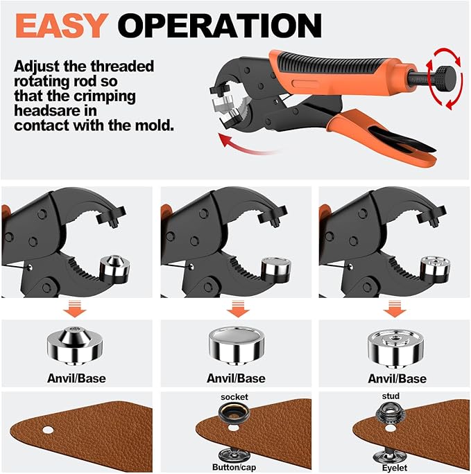 Heavy Duty Snap Fastener Tool Kit Canvas Snap Kit & Boat Covers – One-Hand Press Snap Installation Pliers for RV, Camper, Awnings, Tarps & Heavy Fabric Repair