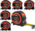 Greendale – 6 Pack Tape Measures 25 ft – Easy-Read Fractions, Magnetic Tip, Quick-Lock & Auto-Retract – Heavy-Duty Measuring Tape with Belt Clip – Red/Orange