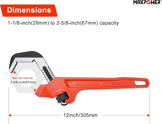 MAXPOWER Adjustable Offset Hex Wrench, 12 Inch, Red, Cast Iron (Pack of 2)